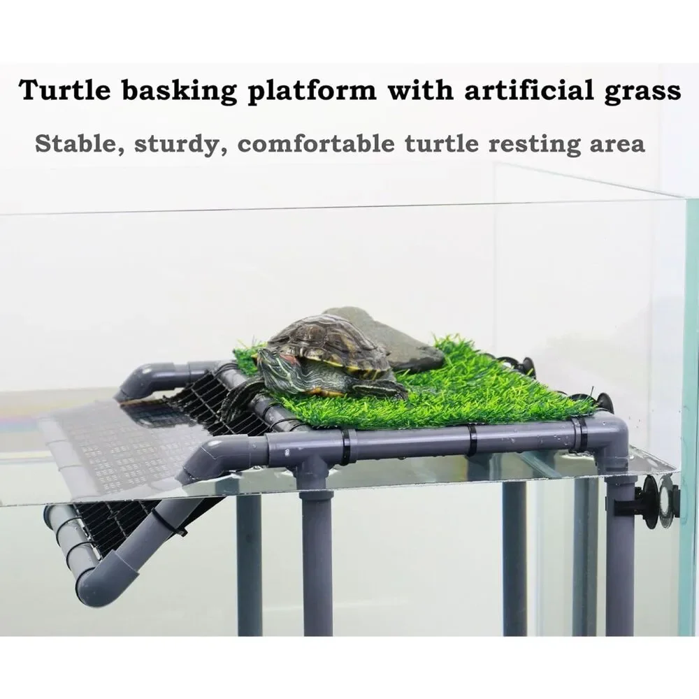 Turtle Basking Platform, Sturdy Standing Dock, Non-Slip Ramp & Artificial Grass